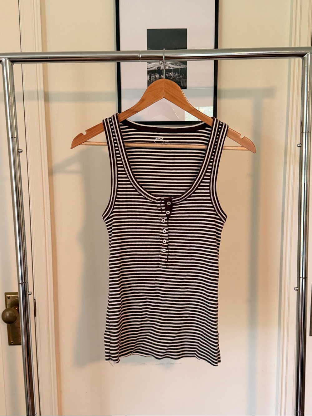 aerie Black and White Striped Ribbed Tank - Scoop Henley